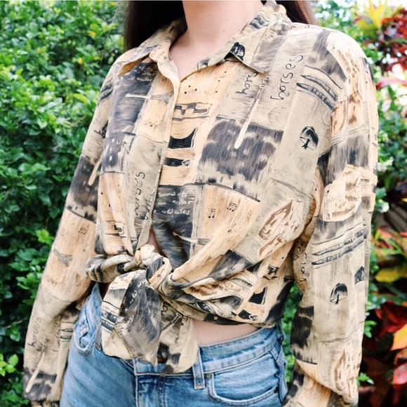 Riva Silk Tops - Riva Silk M Shirt Horse Equestrian Vintage 90s